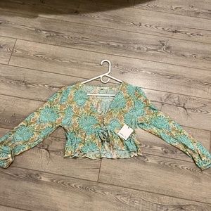 O'Neill Women's Alena Tie Front Top Size XS in color "Green Combo"